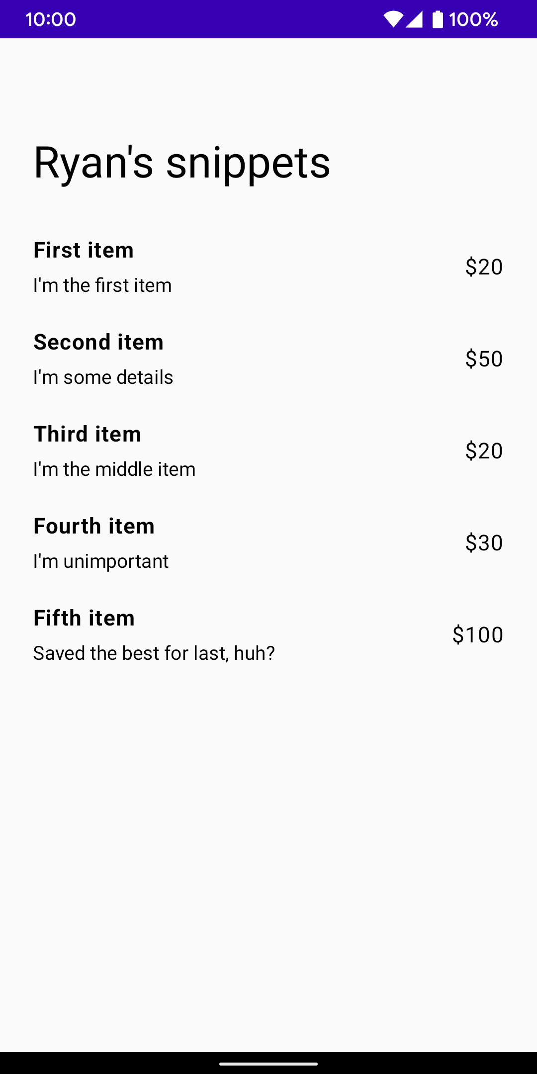 Android screenshot showing the result of our code
