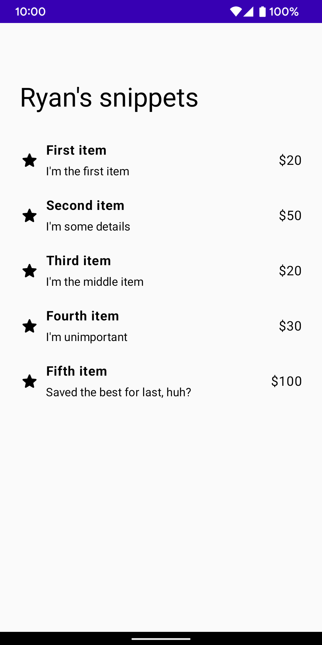 Android screenshot showing the result of our updated code