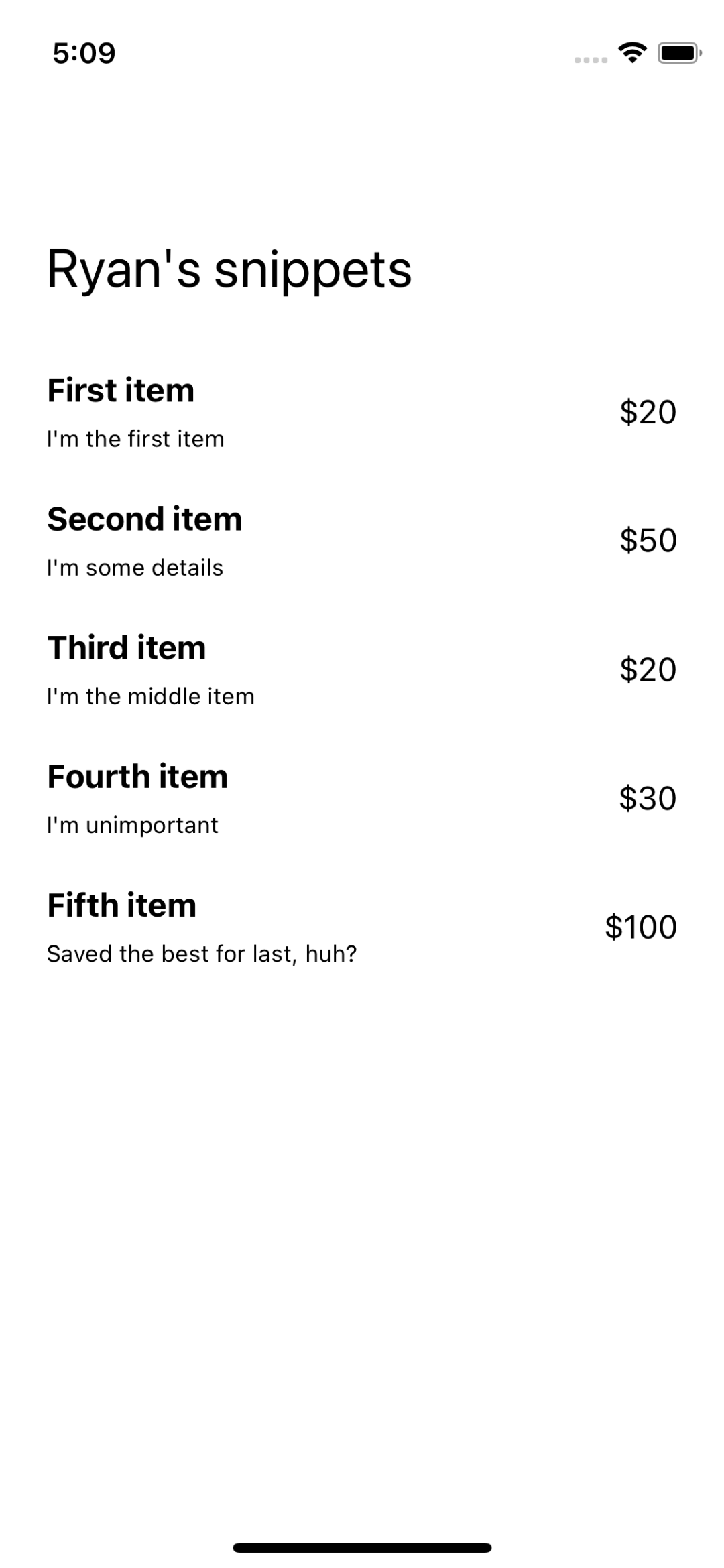 iOS screenshot showing the result of our code