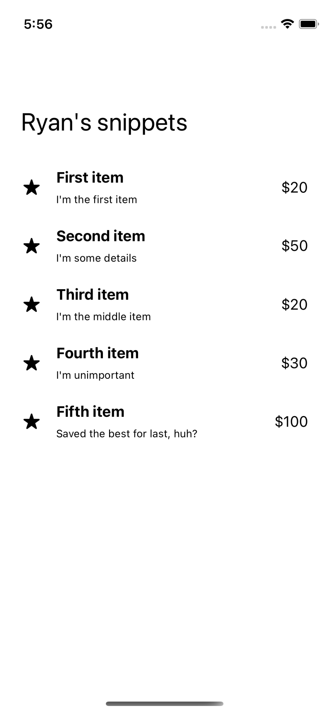 iOS screenshot showing the result of our updated code
